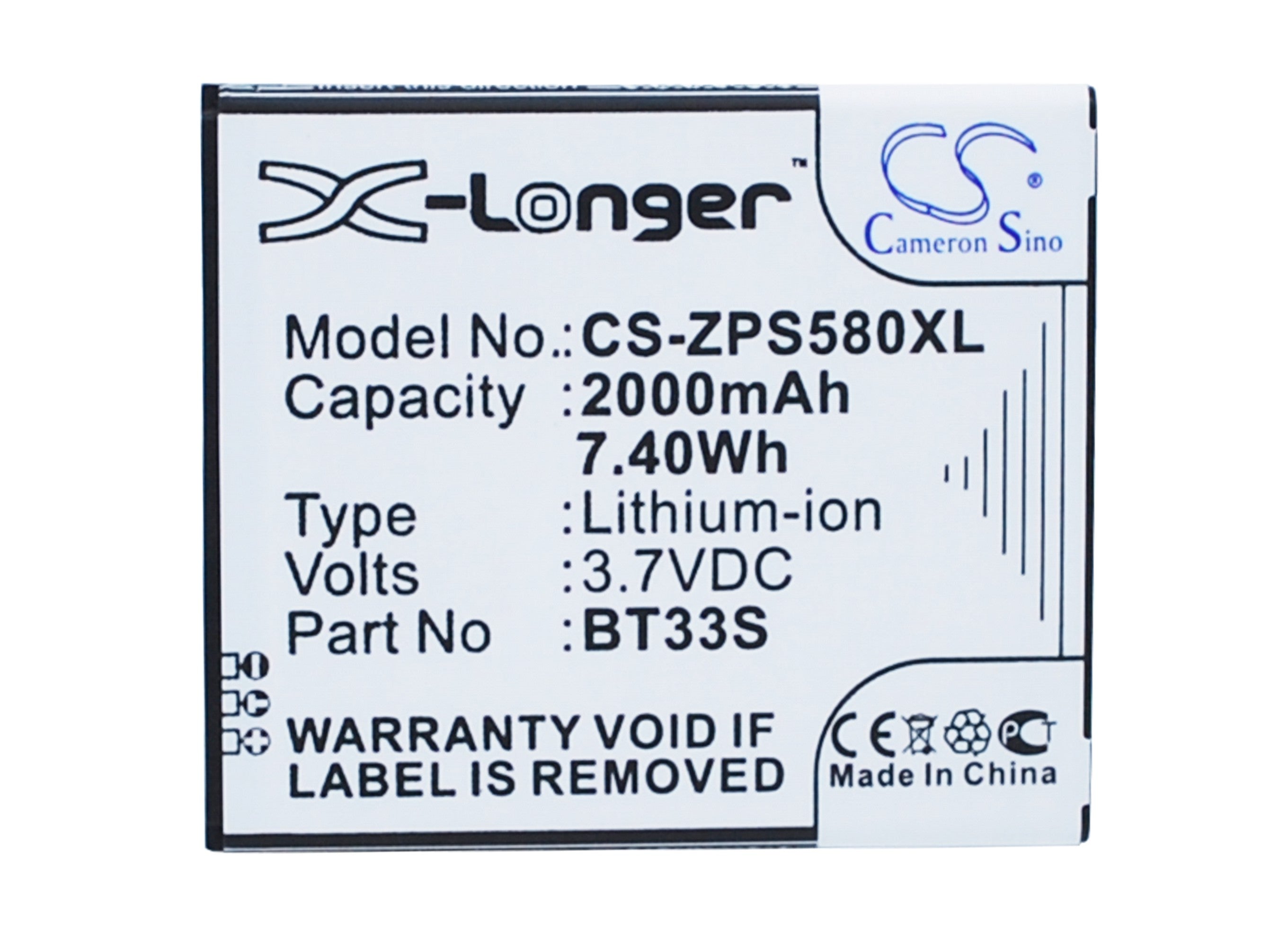 2000mAh Replacement Battery for ZOPO ZP580 & ZP6580 Smartphones - 3.7V Li-ion BT33S - Phone Power Solution
