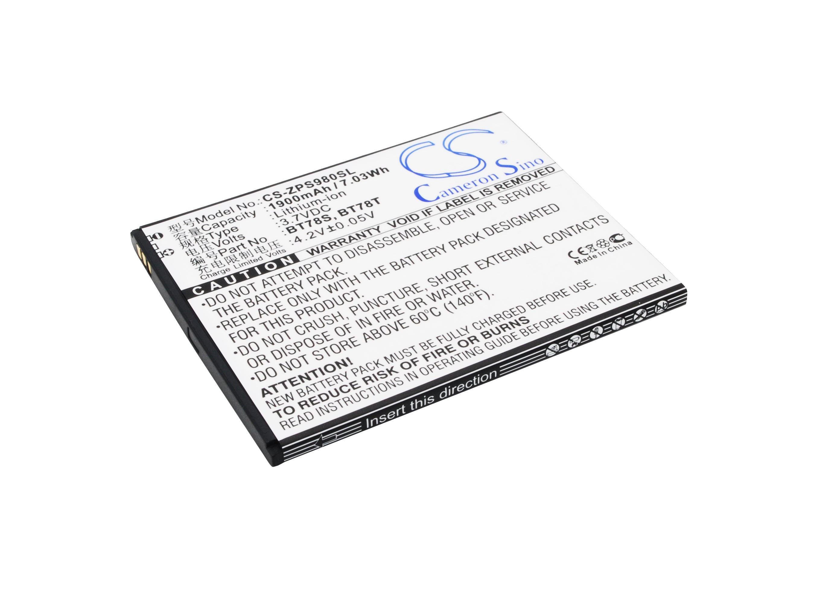 1900mAh 3.7V Li-ion Replacement Battery for ZOPO ZP980, ZP980+, C2, C3, 9515, C2A Smartphones
