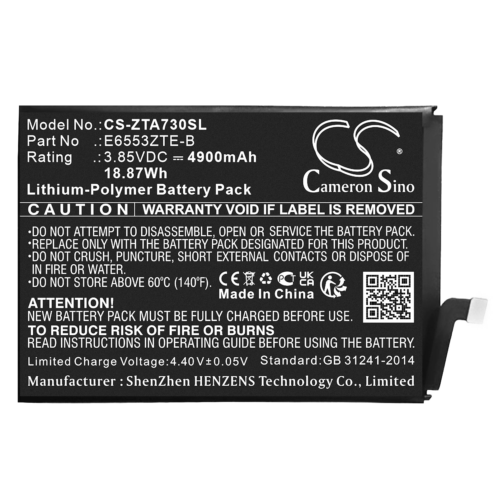 4900mAh Replacement Battery for ZTE Blade A73 4G - E6553ZTE-B - 3.85V Li-Polymer Smartphone Battery
