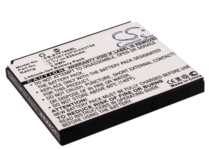 830mAh Replacement Battery for Telstra, Verizon, ZTE Smartphones - F Series, Next G, Glide - 3.7V Li-ion
