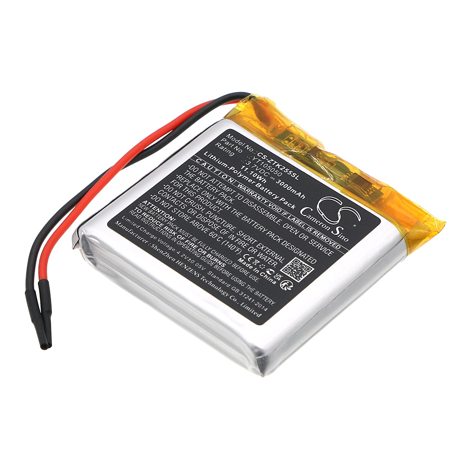 3000mAh 3.7V Li-Polymer Replacement Battery for ZKTeco ZK-255 Air Quality Detector (AQD-V43-W) - 11.1Wh
