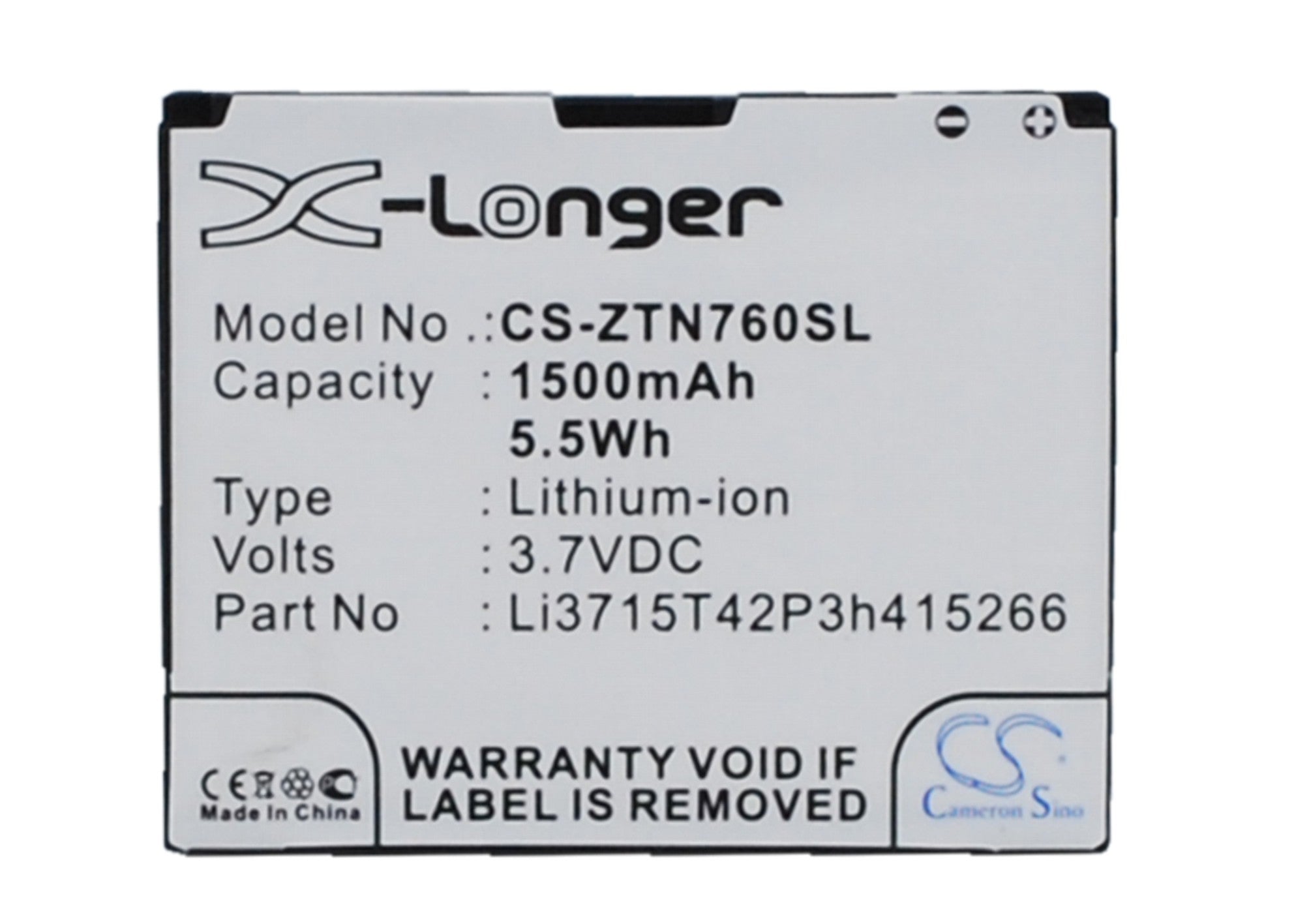 1500mAh Replacement Battery for ZTE Avail Z990, Blade, N850 - AT&T Avail Li-ion 3.7V
