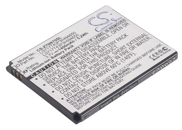 1400mAh Battery Replacement for ZTE Blade Grand Warp NET10 Savvy - 3.7V Li-ion - Multiple ZTE Models Supported
