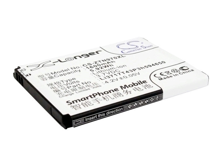 1600mAh 3.7V Li-ion Replacement Battery for ZTE Blade, Grand X, Warp, Virgin Mobile Awe, Amazing A2 - Phone Power
