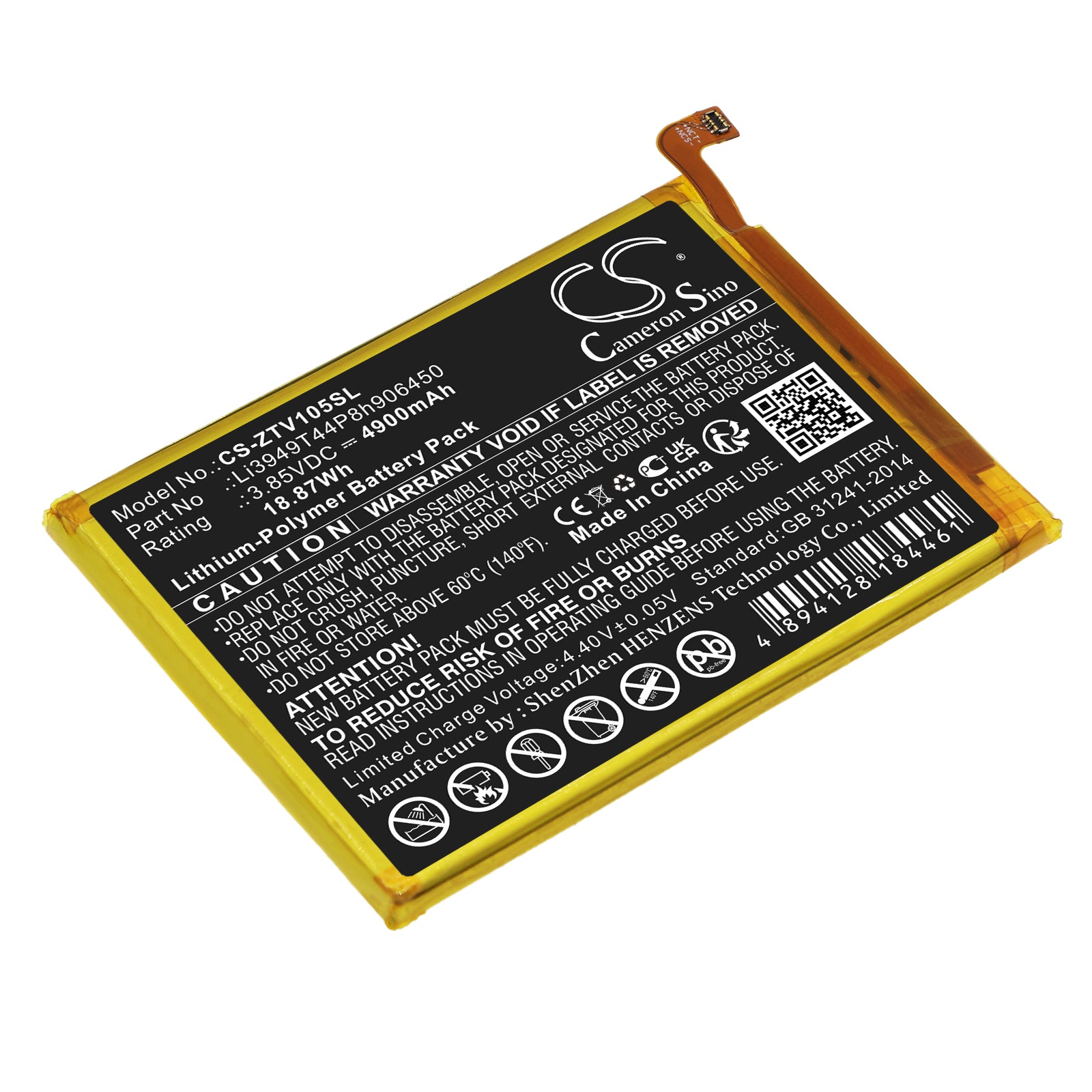 4900mAh Li-ion Replacement Battery for ZTE Blade V Smart, V20 Smart, V30 Vita - Model Li3949T44P8h906450
