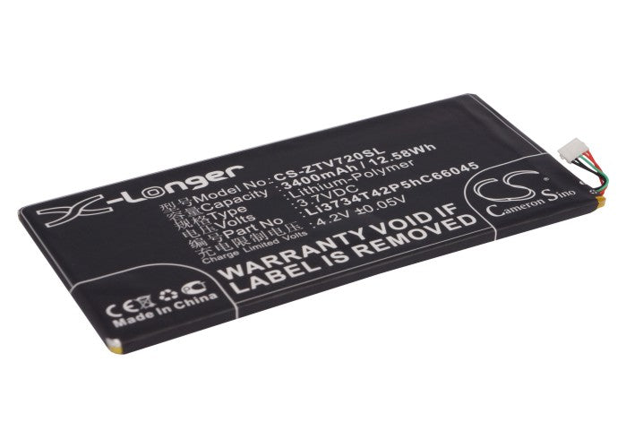 3400mAh Replacement Battery for ZTE V72, V72a, Velox Tablet - 3.7V Li-Polymer - Tablet Battery
