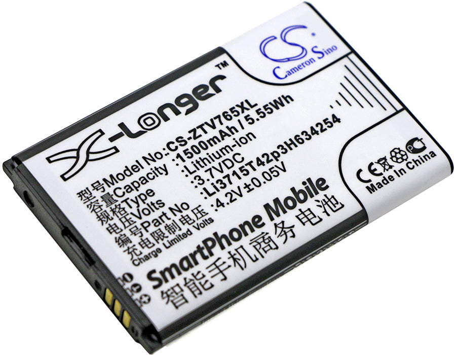 1500mAh Replacement Battery for ZTE Blade G V765M, Leo Q1 V765, NuevasMobile - 3.7V Li-ion
