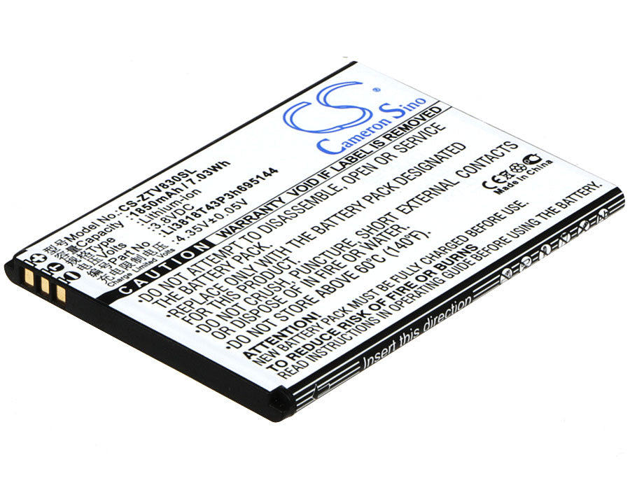 1850mAh Replacement Battery for ZTE Kis 3 Max, Blade G Lux, V830w - Li-ion 3.8V 7.03Wh Smartphone Battery
