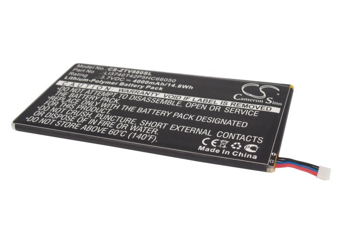 4000mAh 3.7V Li-Polymer Battery Replacement for ZTE T98, V9s, P98T Tablet (126.09x59.24x4.94mm)
