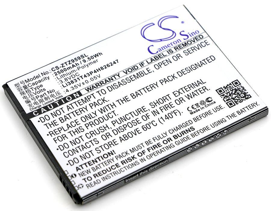 2500mAh Replacement Battery for ZTE Grand X 3 Z917VL Zmax Champ 3neo MF287 - Li3831T43P4H8
