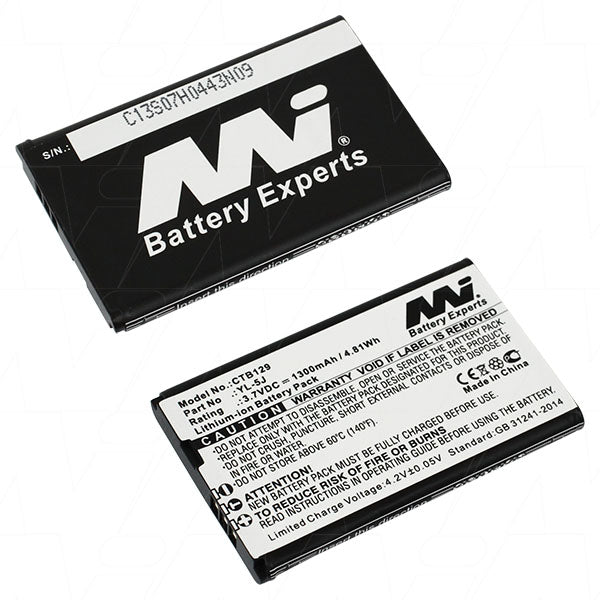 MI Battery Experts CTB129-BP1 3.7V Li-Ion Cordless Phone Battery - 1.3Ah, 4.8Wh, 51g - Long-lasting Power for Home & Office