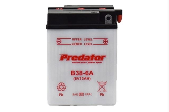 Predator High-Performance 6V 13AH Motorcycle Battery - Right Lead Assembly - 119x83x161mm - 2.8kg - B38-6A