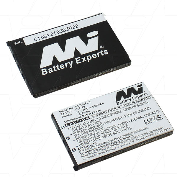 Professional-Grade DCB-NP20-BP1 Digital Camera Battery - 650mAh Lithium-Ion, 3.7V, Compatible with Multiple Devices