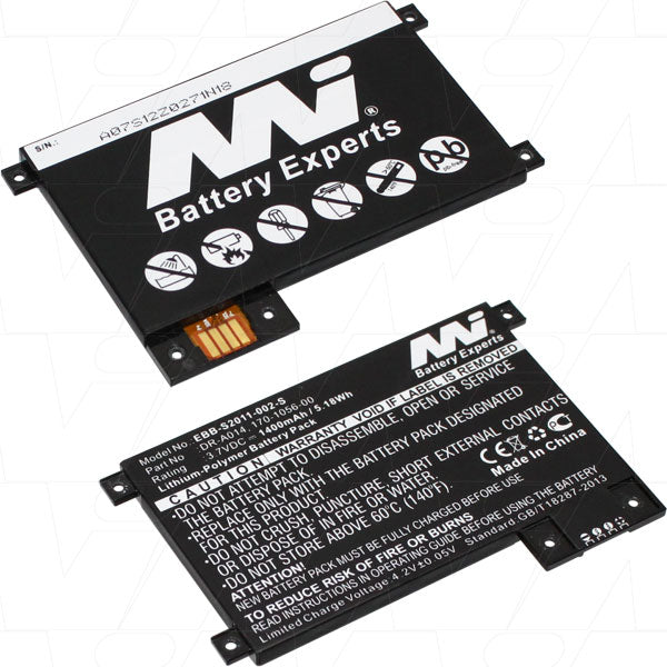 Professional-Grade eReader Battery MI Battery Experts EBB-S2011-002-S-BP1 LiPo, 1.4Ah, 3.7V, 5.2Wh, Ultra-Slim 4.10mm