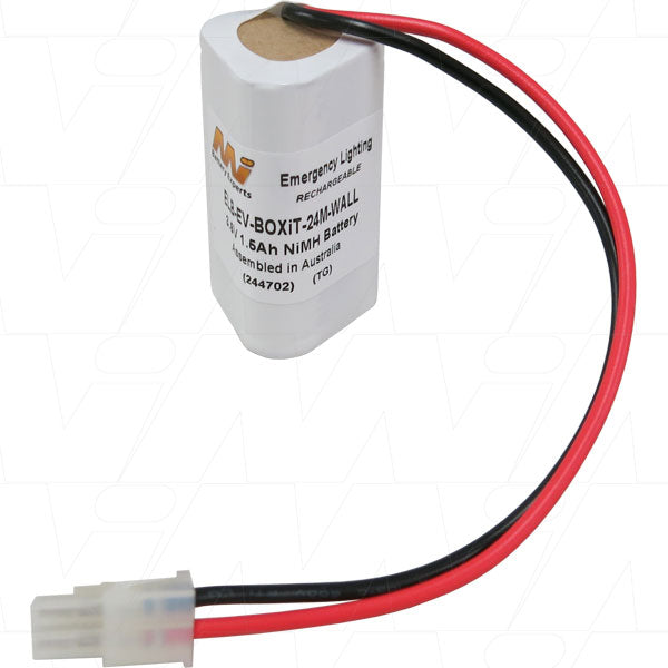 Emergency Lighting Battery 3.6V NiMH, 1.5Ah Capacity, 5.4Wh Energy - MI Battery Experts ELB-EV-BOXiT-24M-WALL for Commercial & Industrial Use