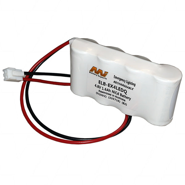 MI Battery Experts ELB-EX4LEDQ NiCd Emergency Lighting Battery - 4.8V 1.6Ah, 90-Min Backup, 4+ Year Life, UL Recognized