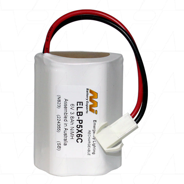 MI Battery Experts ELB-P5X6C 6V NiMH Battery Pack 3.8Ah Capacity, Emergency Lighting & Medical Device Power, 500+ Cycles, -20°C to 60°C Operation