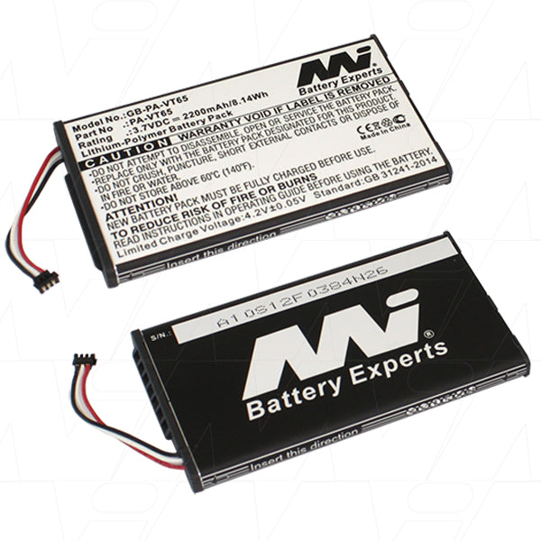 Professional-Grade MI Battery Experts GB-PA-VT65-BP1 Lithium Ion Polymer Battery - 3.7V, 2.2Ah, 8.1Wh, Compact 42x81mm