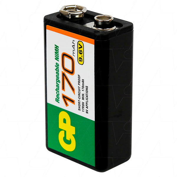 GP17R9H 9V Rechargeable NiMH Battery 170mAh Capacity, 9.6V Output, for Wireless Mics & Pro Equipment