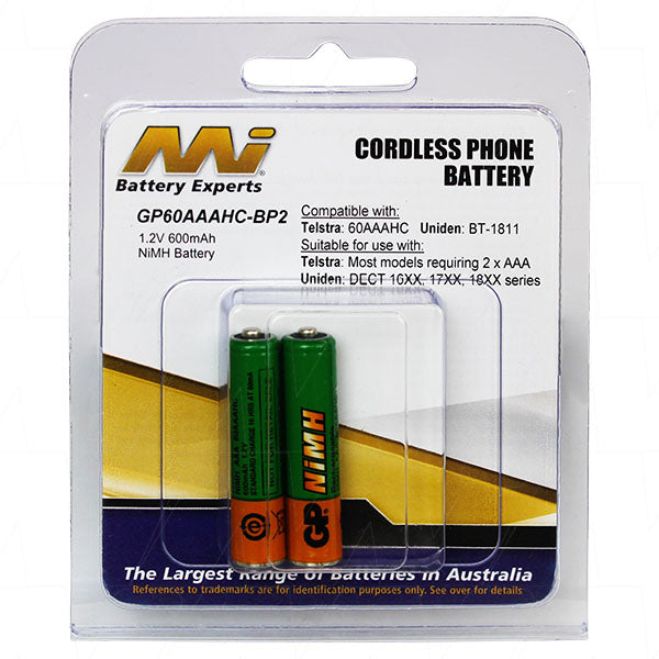 GP60AAAHC-BP2 NiMH AAA 600mAh Rechargeable Battery for Cordless Phones - Professional-Grade, Long-Lasting Power