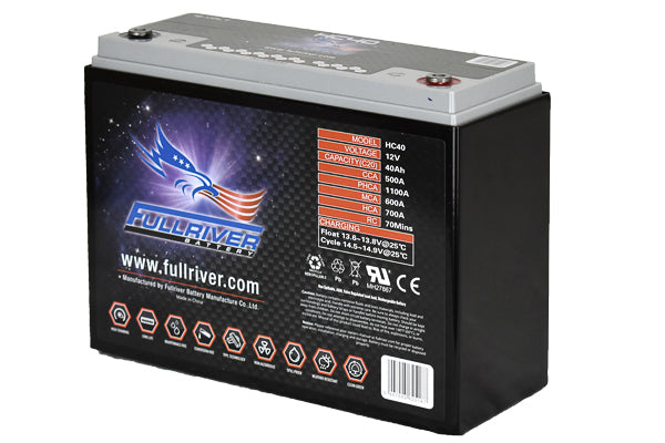 Fullriver HC40 AGM Starting Battery - 12V, 40Ah, High CCA, Maintenance-Free Power for Automotive & Marine Applications
