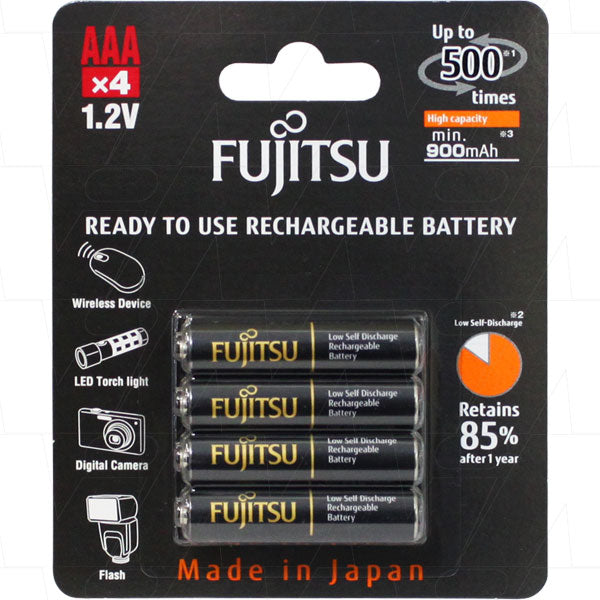 Fujitsu HR-4UTHC(4B) AAA 900mAh NiMH Rechargeable Batteries - Professional-Grade Power for High-Drain Devices (4-Pack)