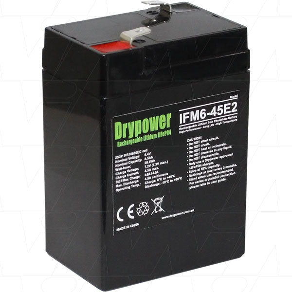 Drypower IFM6-45E2 LiFePO4 6.4V 4.5Ah Battery - Compact 350g Industrial Power for Monitoring & Emergency Systems