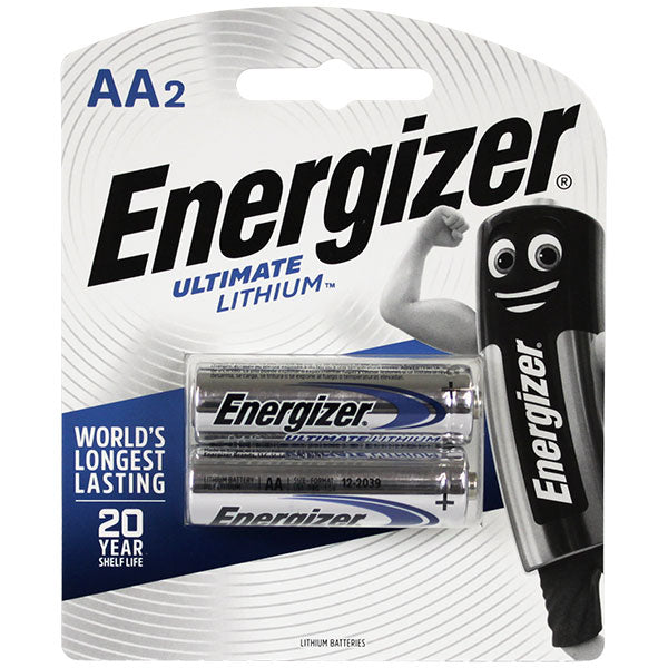 Energizer L91-BP2T Ultimate Lithium AA Batteries 20x Longer Life, Extreme Temp Performance, Leak-Proof for High-Drain Devices