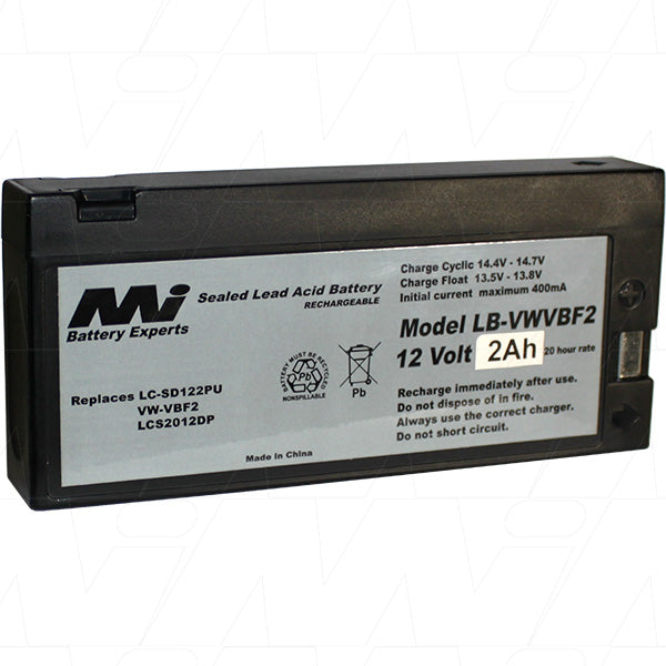 MI Battery Experts LB-VWVBF2 12V 2Ah Sealed Lead Acid Battery - Professional-Grade Power for UPS, Security & Medical Equipment