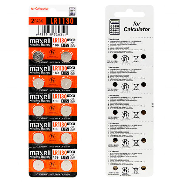 Maxell LR1130-BP10 Alkaline Button Cell Battery 1.5V 47mAh for Small Electronics, Watches & Calculators (10-Pack)