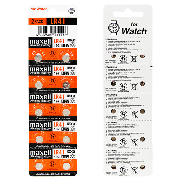Maxell LR41 1.5V Alkaline Button Cell Batteries, 10-Pack - Long-Lasting Micro-Power for Watches, Calculators & Medical Devices