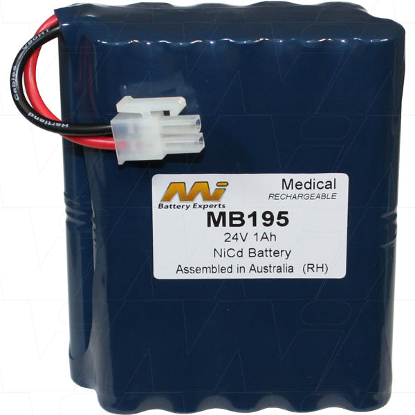 MI Battery Experts MB195 24V NiCd Medical Battery Professional-Grade 1Ah Power for Critical Equipment, Compact 27.5x101mm Design, 469g Lightweight