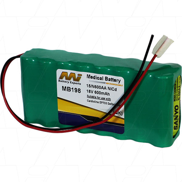 MI Battery Experts MB198 18V NiCd Medical Battery - 700mAh, 330g - Reliable Power for Hospital Equipment & Patient Monitoring