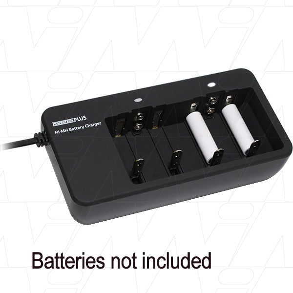 Powertech MB3514 Universal Battery Charger Multi-Size AAA, AA, C, D & 9V Compatibility, Compact Design