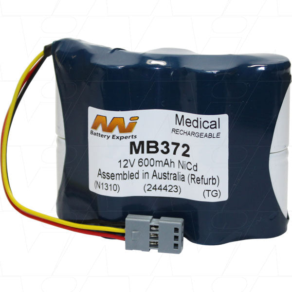 MI Battery Experts MB372 12V NiCd Medical Battery - Reliable 600mAh Power for Critical Equipment, Compact Design, Stable Voltage Output