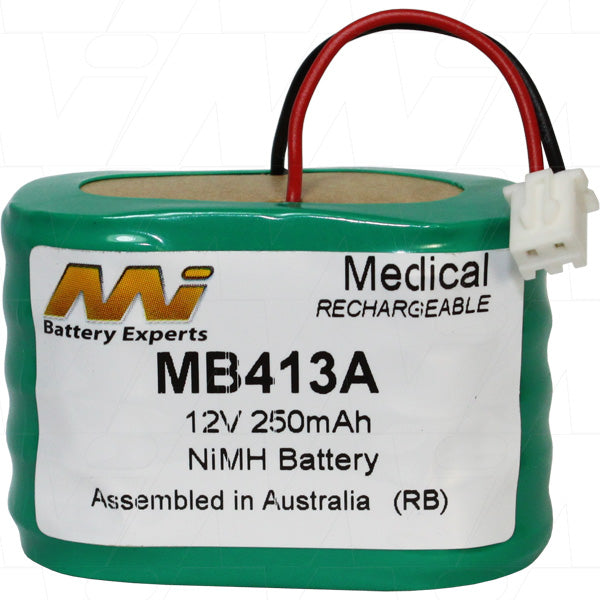 MI Battery Experts MB413A Medical-Grade NiMH Battery - 250mAh, 12V, 3.0Wh for Critical Healthcare Devices