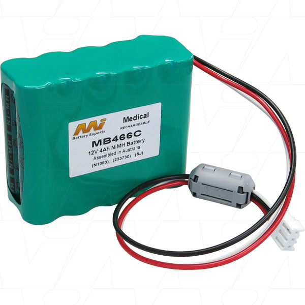 MI Battery Experts MB466C 12V 4Ah Medical NiMH Battery Hospital-Grade Power for Critical Equipment, 48Wh, 525g