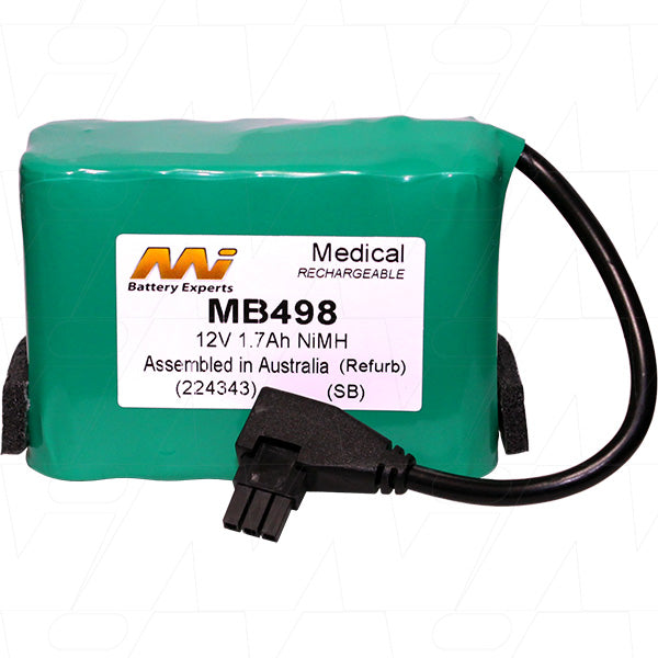 MI Battery Experts MB498 12V NiMH Medical Battery - 1.7Ah Capacity, 20.4Wh Power for Portable Devices & Monitoring Equipment