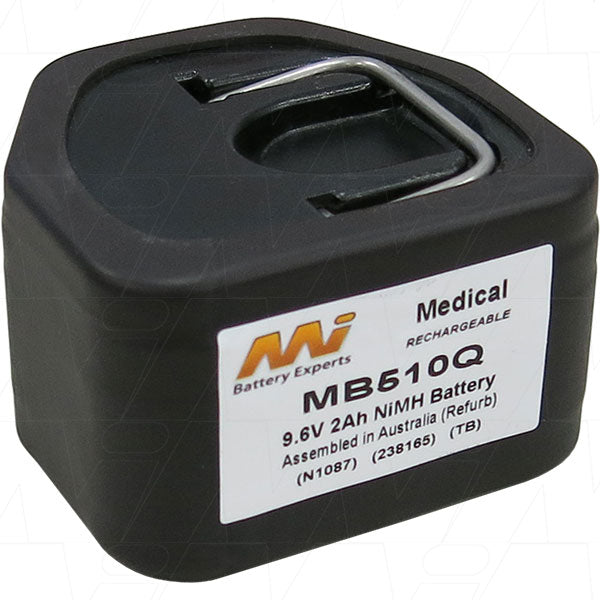 MI Battery Experts MB510Q Medical-Grade NiMH 9.6V 2Ah Battery Pack for Portable Medical Devices, 19.2Wh, 400g