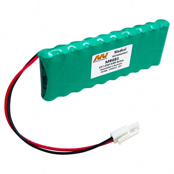 MI Battery Experts MB681 12V NiMH Medical Battery 1.65Ah Capacity, 19.8Wh, Compact 14.5x53mm, 295g, for Critical Healthcare Equipment