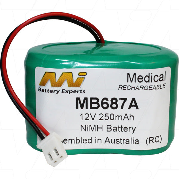 MI Battery Experts MB687A 12V NiMH Medical Equipment Battery - 240mAh, 2.9Wh, Compact 25.8x34.2mm Design for Critical Care Devices