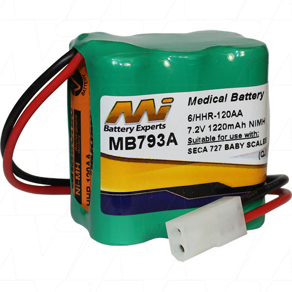 MI Battery Experts MB793A NiMH Medical Battery 7.2V, 1.22Ah for Critical Healthcare Equipment - Compact 30x45mm Design