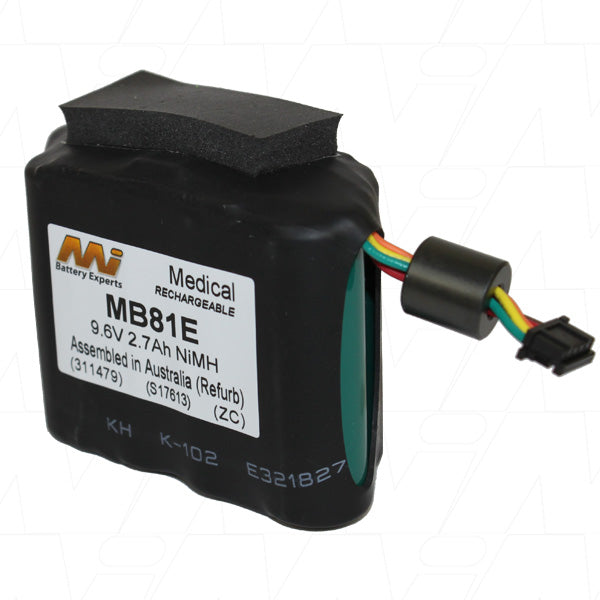 MI Battery Experts MB81E Medical-Grade 9.6V NiMH Battery - 2.7Ah Capacity for Critical Equipment, 316g Lightweight Design