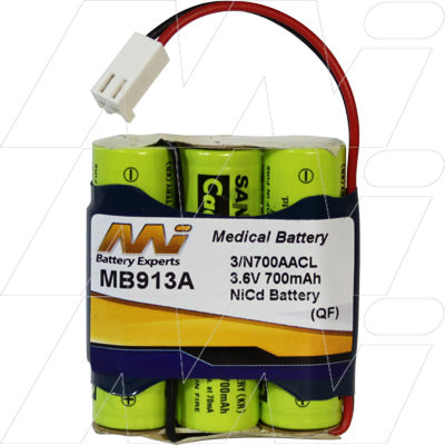 MI Battery Experts MB913A Medical-Grade NiCd Battery 3.6V 700mAh for Critical Care Equipment - Healthcare Certified