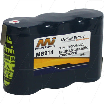 MI Battery Experts MB914 3.6V NiCd Medical Battery | 1.8Ah Capacity | Certified for Critical Healthcare Equipment