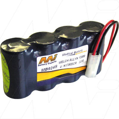 MI Battery Experts MB924S Medical-Grade 4.8V NiCd Battery for Critical Equipment - 1.7Ah Capacity, 8.2Wh Power, Compact 23x45mm Design