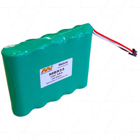 MI Battery Experts MB933 12V 2.8Ah Medical-Grade NiMH Battery Pack for Portable Diagnostics & Patient Monitoring