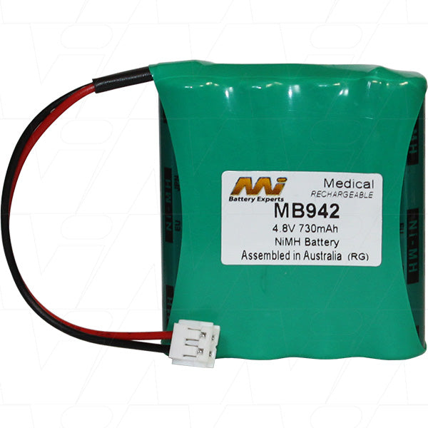 MI Battery Experts MB942 4.8V NiMH Medical Battery - 730mAh Capacity, 3.5Wh Output for Critical Healthcare Devices