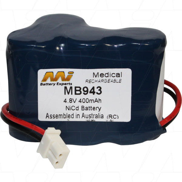 MI Battery Experts MB943 Medical NiCd Battery Pack - 4.8V 400mAh for Portable Diagnostic & Monitoring Devices