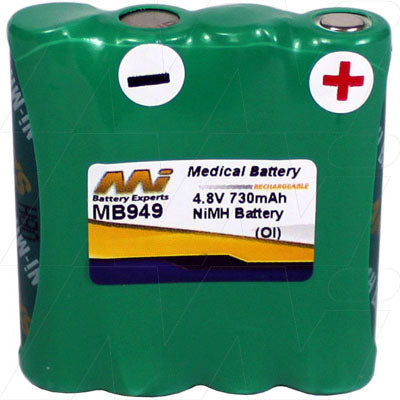MI Battery Experts MB949 4.8V NiMH Medical Battery - 730mAh Capacity for Critical Healthcare Devices - Compact 69g Design